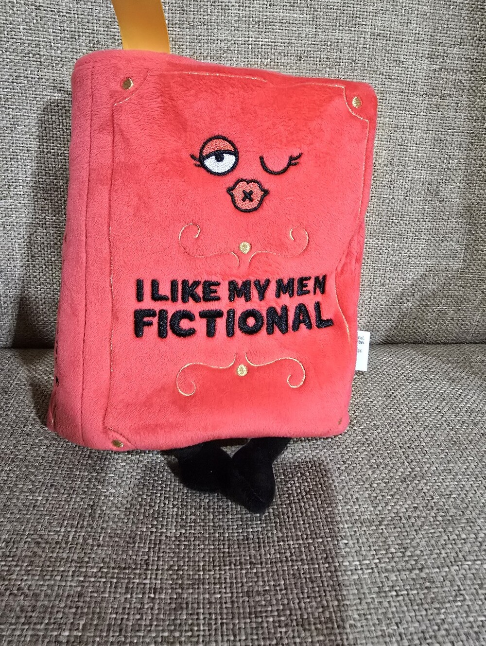 Red Plush Book Toy - "I Like My Men Fictional", Like New